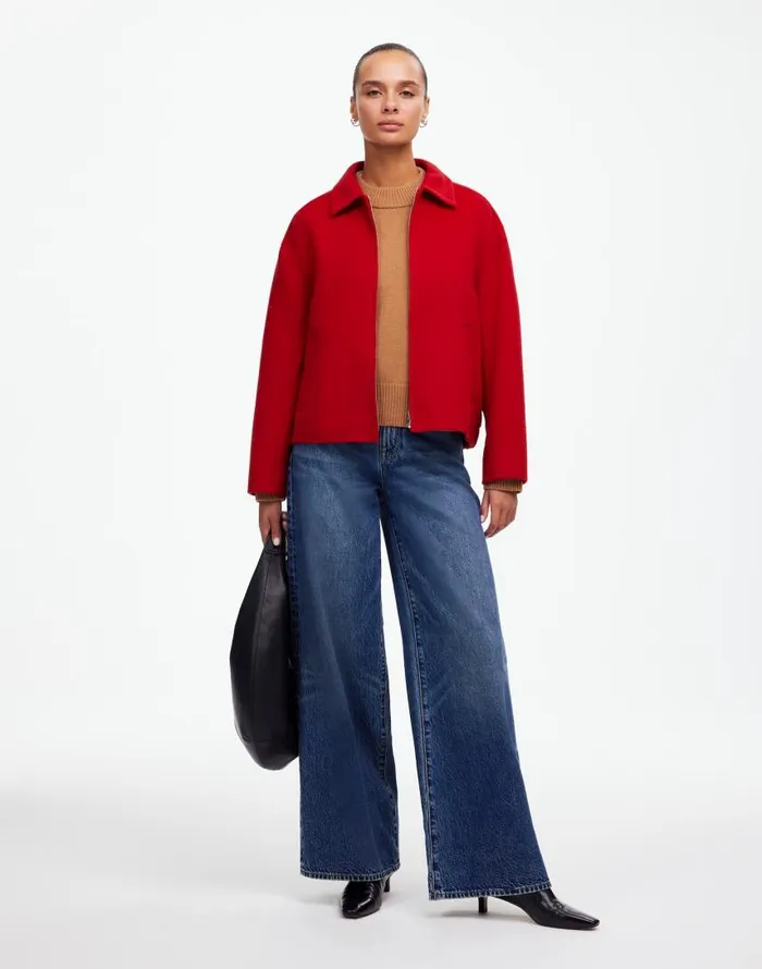Coats Jackets Women Madewell DoubleFaced RoundedSleeve Jacket Bright Cherry