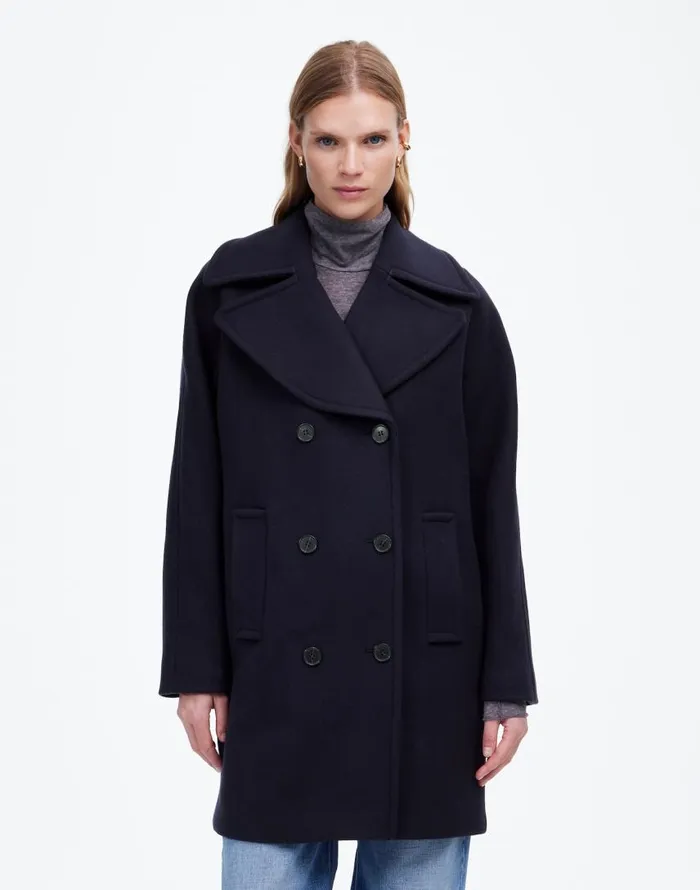 Coats Jackets Women Madewell OversizedCollar Peacoat In Insuluxe Fabric Deep Navy As Standard