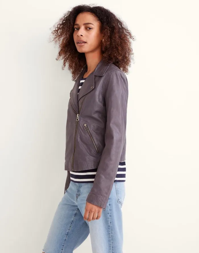 Coats Jackets Women Madewell Washed Leather Motorcycle Jacket Brass Hardware Edition Sunfaded Indigo