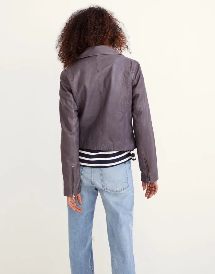 Coats Jackets Women Madewell Washed Leather Motorcycle Jacket Brass Hardware Edition Sunfaded Indigo