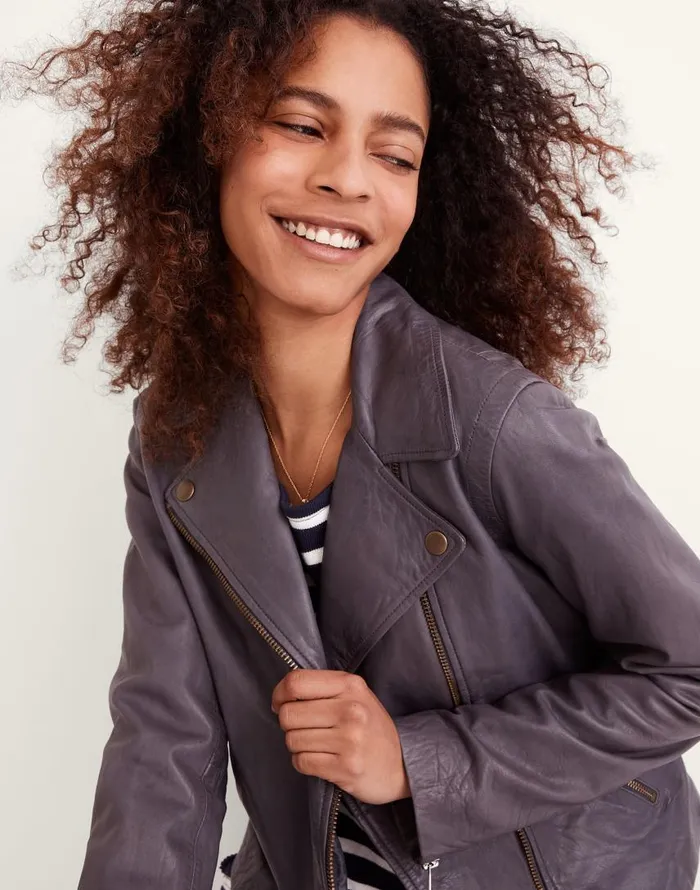 Coats Jackets Women Madewell Washed Leather Motorcycle Jacket Brass Hardware Edition Sunfaded Indigo