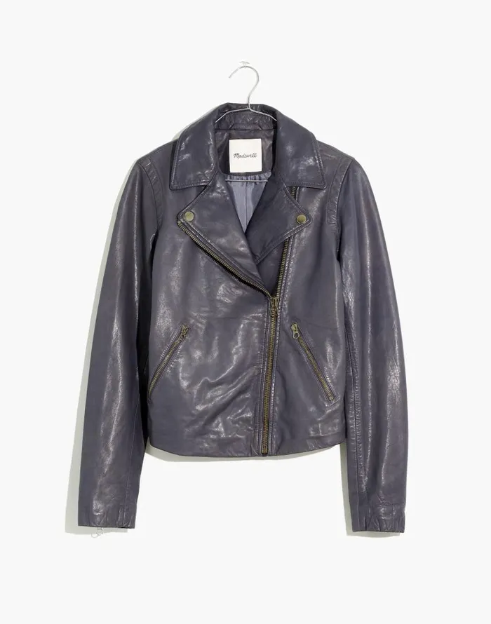 Coats Jackets Women Madewell Washed Leather Motorcycle Jacket Brass Hardware Edition Sunfaded Indigo