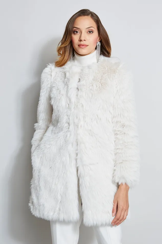 Coats Women Elie Tahari Faux Toscana Sherling Coat WHITE