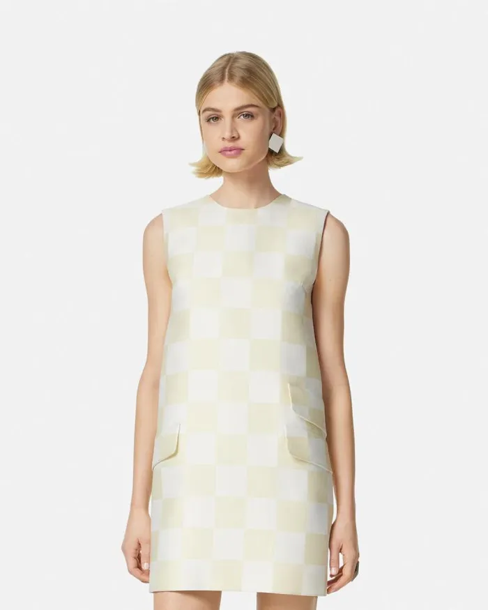 Contrasto Duchesse Shift Mini Dress Beige Women Versace Dresses