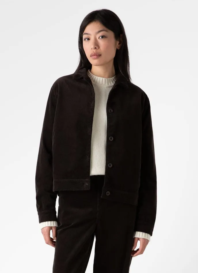 Corduroy Boxy Jacket Coffee Women SUNSPEL Jackets and Coats