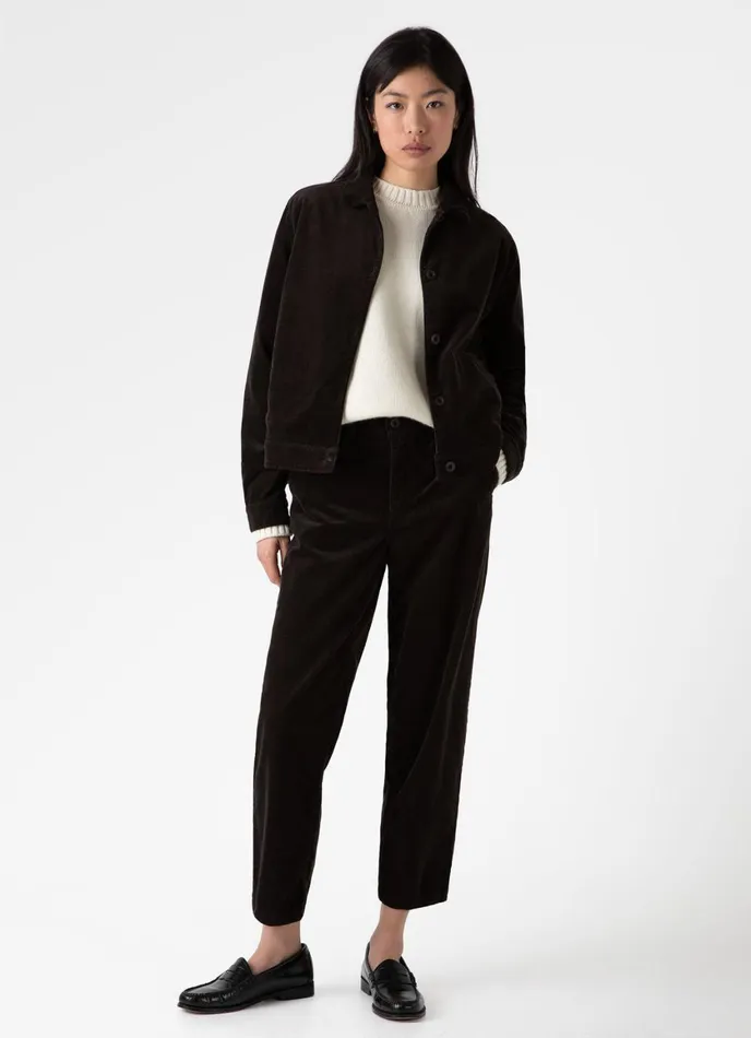Corduroy Boxy Jacket Coffee Women SUNSPEL Jackets and Coats
