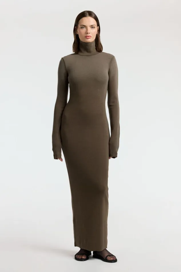 COTTON CITIZEN Verona Turtleneck Maxi Dress Fossil Cast Women Dresses Skirts COTTON CITIZEN Verona Turtleneck Maxi Dress Fossil Cast Women Dresses Skirts