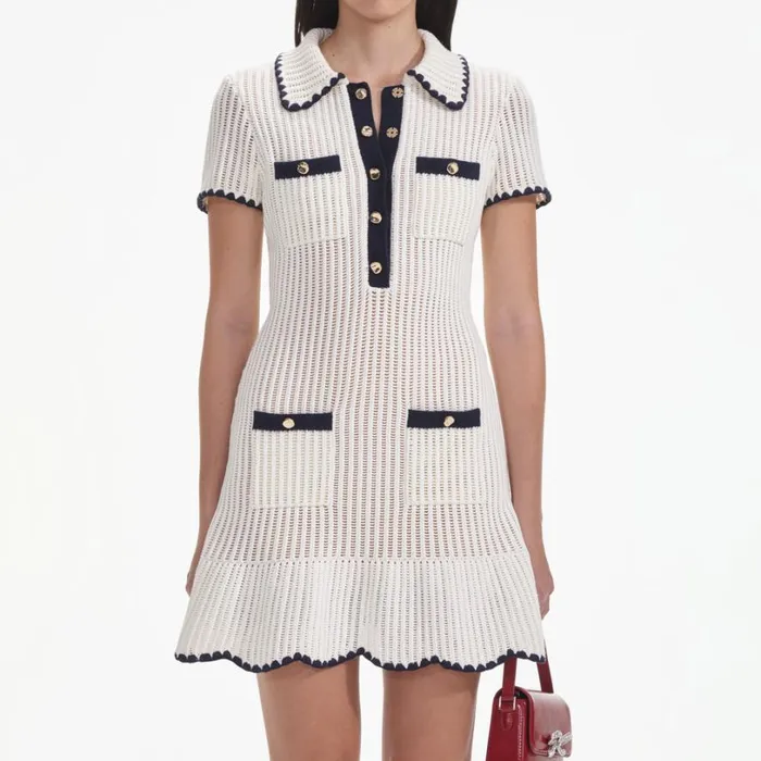 Cream Crochet Collared Mini Dress Women Self Portrait Dresses Cream Crochet Collared Mini Dress Women Self Portrait Dresses