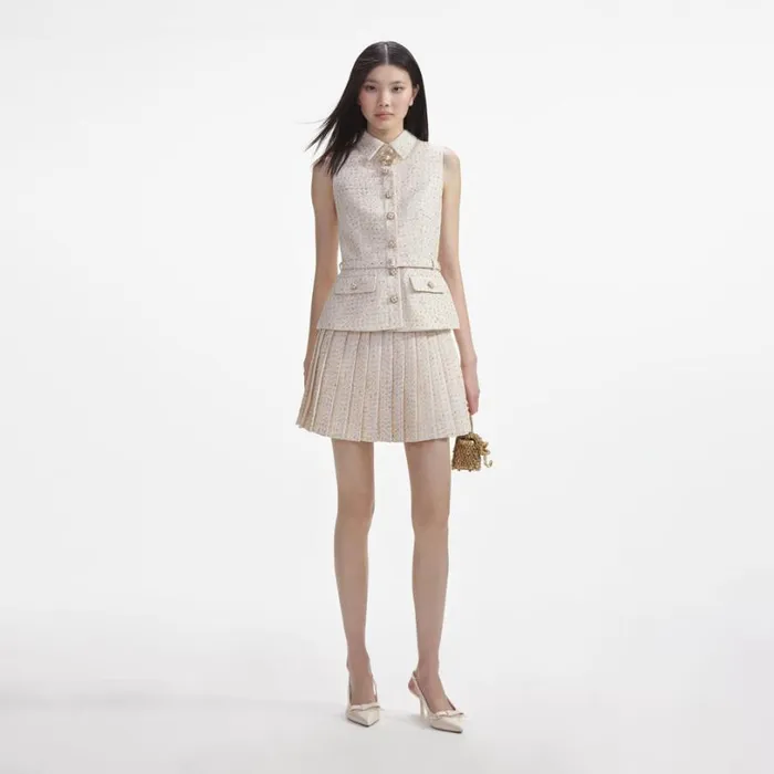 Cream Metallic Boucle Tailored Mini Dress Women Self Portrait Dresses