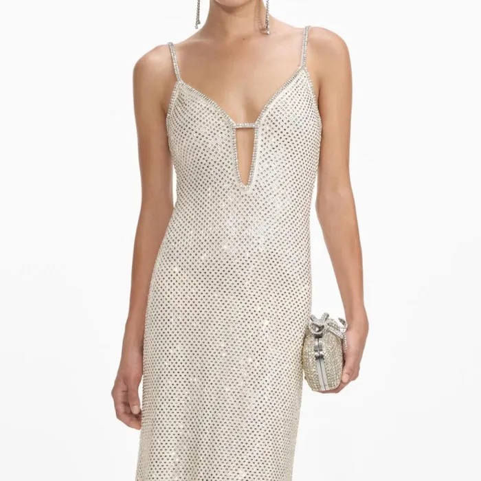 Cream Square Rhinestone Fishnet Maxi Dress Women Self Portrait Dresses Cream Square Rhinestone Fishnet Maxi Dress Women Self Portrait Dresses