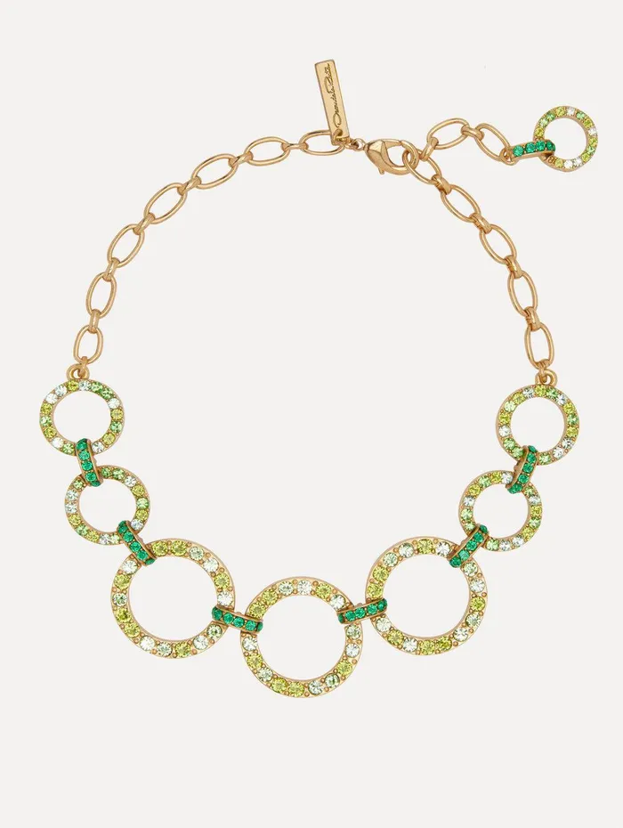 Crystal ChainLink Necklace Green Multi Women Oscar De La Renta Necklaces