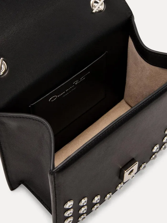 Crystal Stud Mini TRO Bag Black Women Oscar De La Renta Handbags