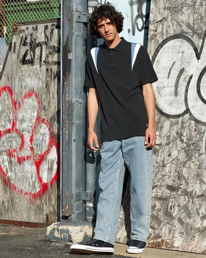 Dagger Polo Short Sleeve Shirt 8211 Black Mens Volcom Shirts and Flannels