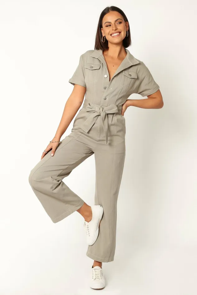 Demi Contrast Stitch Jumpsuit Olive Jumpsuits and Rompers Petal and Pup Women