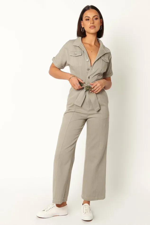 Demi Contrast Stitch Jumpsuit Olive Jumpsuits and Rompers Petal and Pup Women