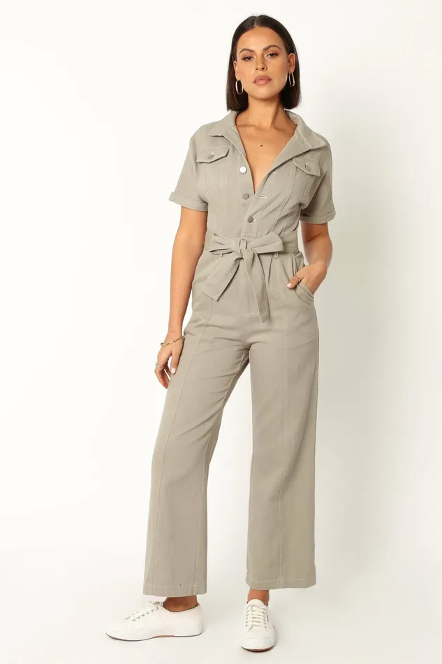 Demi Contrast Stitch Jumpsuit Olive Jumpsuits and Rompers Petal and Pup Women