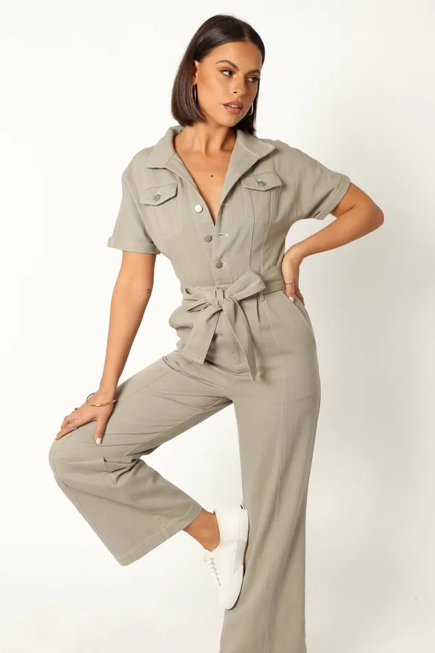 Demi Contrast Stitch Jumpsuit Olive Jumpsuits and Rompers Petal and Pup Women