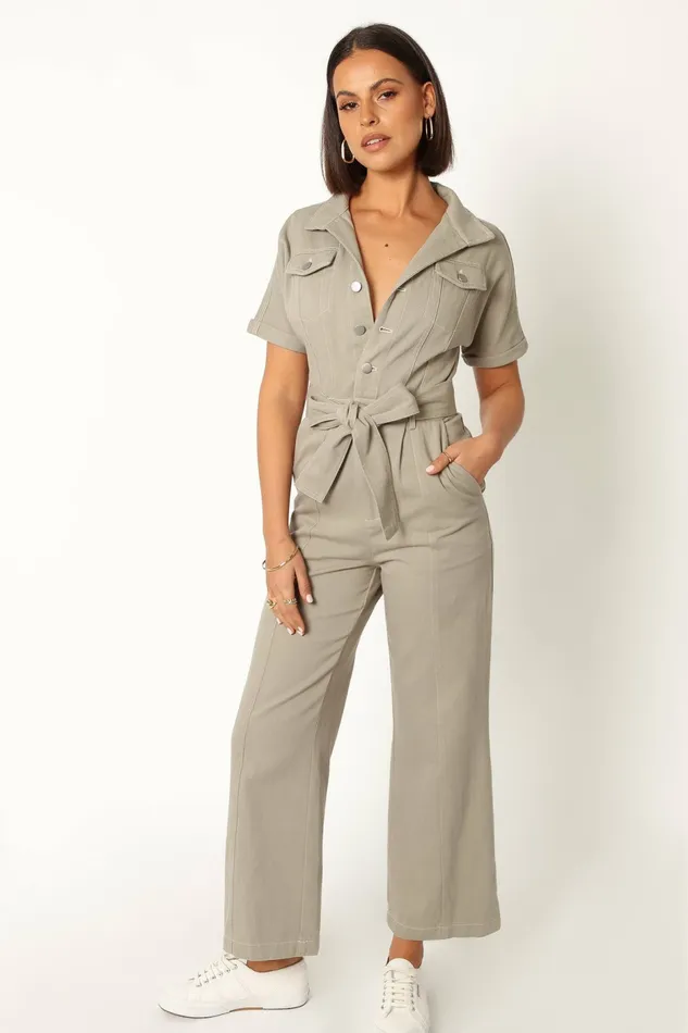 Demi Contrast Stitch Jumpsuit Olive Jumpsuits and Rompers Petal and Pup Women