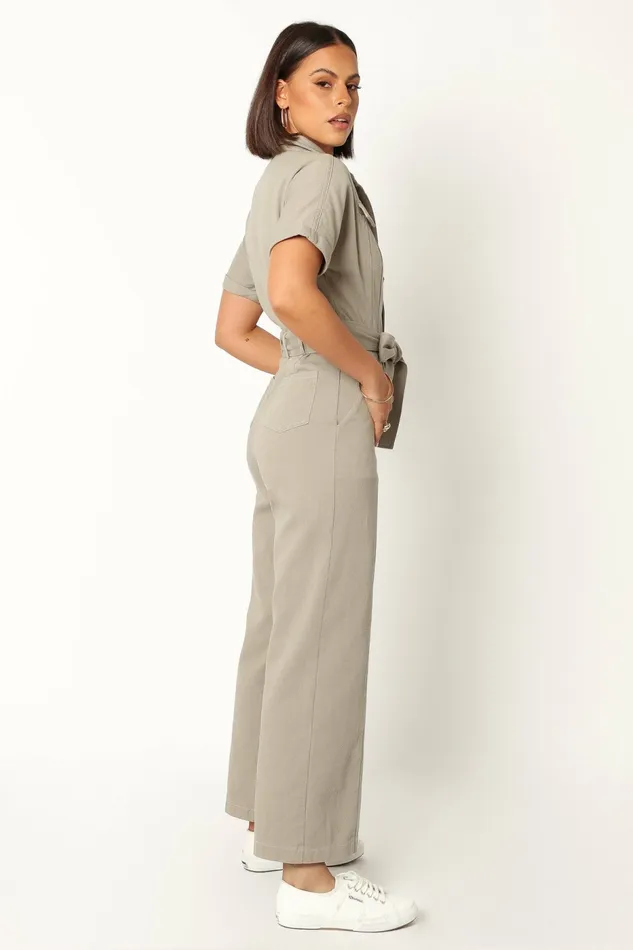 Demi Contrast Stitch Jumpsuit Olive Jumpsuits and Rompers Petal and Pup Women