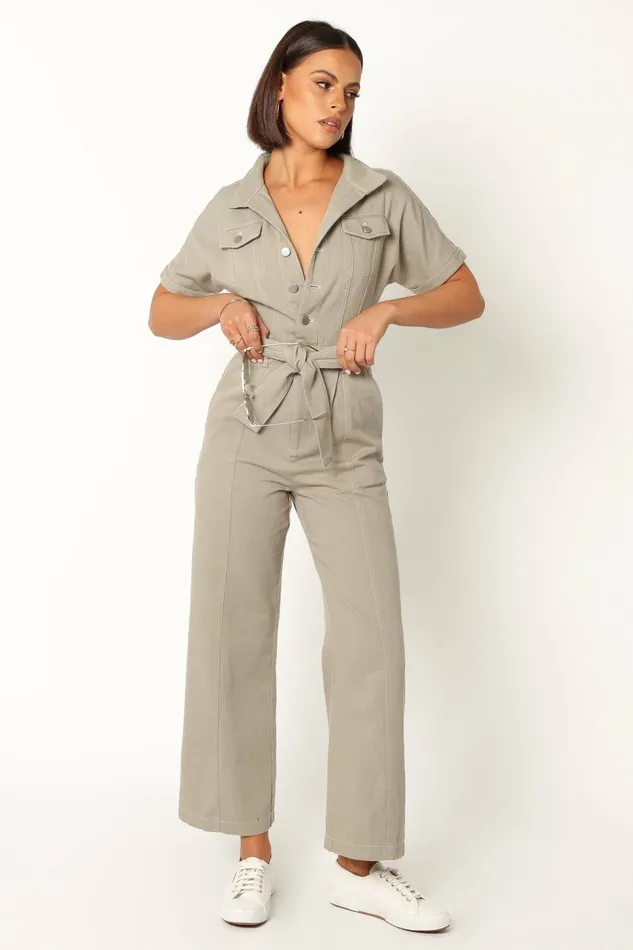 Demi Contrast Stitch Jumpsuit Olive Jumpsuits and Rompers Petal and Pup Women