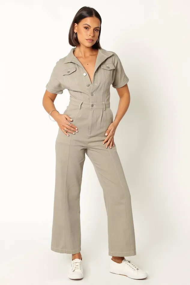 Demi Contrast Stitch Jumpsuit Olive Jumpsuits and Rompers Petal and Pup Women