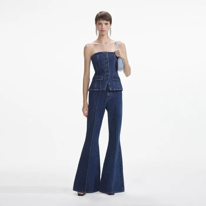 Denim Bandeau Jumpsuit Women Self Portrait Dresses