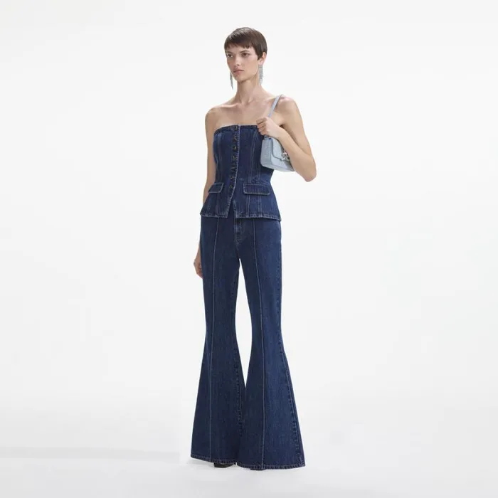 Denim Bandeau Jumpsuit Women Self Portrait Dresses