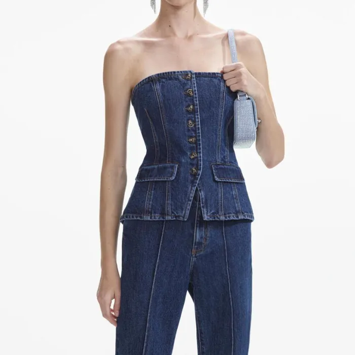 Denim Bandeau Jumpsuit Women Self Portrait Dresses