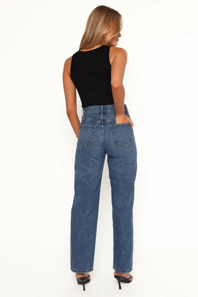 Denim Just Black Relaxed 90S Straight Jean Dark Denim Petal and Pup Women