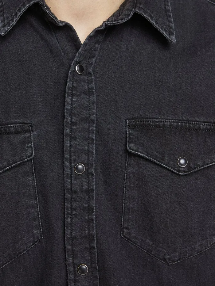 Denim Shirts JACK and JONES Mens BASIC SHORT SLEEVED SHIRT Black Black Denim On Sale