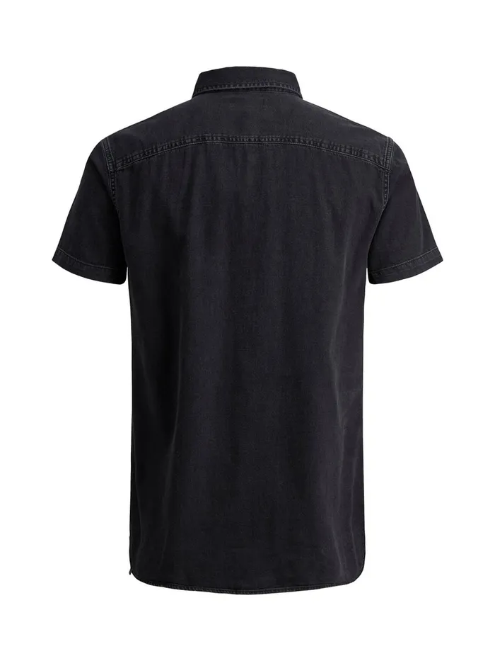 Denim Shirts JACK and JONES Mens BASIC SHORT SLEEVED SHIRT Black Black Denim On Sale