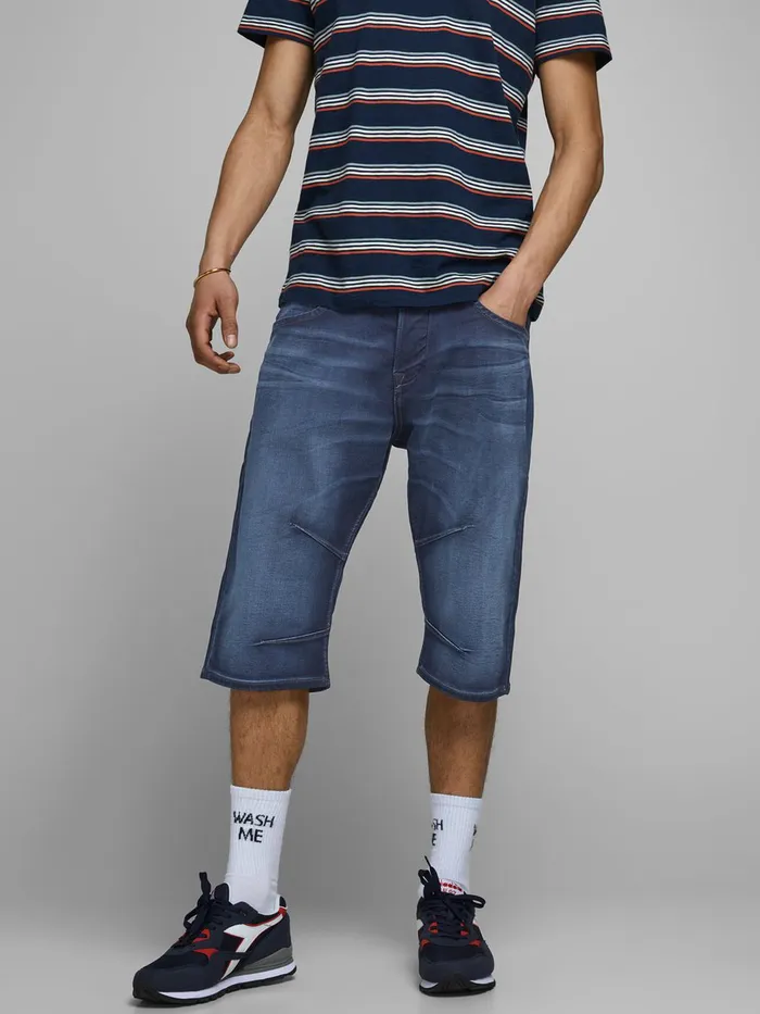Denim Shorts JACK and JONES Mens DASH LONG 34 INDIGO KNIT DENIM SHORTS Blue Blue Denim On Sale Denim Shorts JACK and JONES Mens DASH LONG 34 INDIGO KNIT DENIM SHORTS Blue Blue Denim On Sale