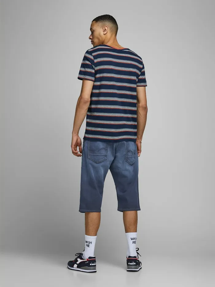 Denim Shorts JACK and JONES Mens DASH LONG 34 INDIGO KNIT DENIM SHORTS Blue Blue Denim On Sale
