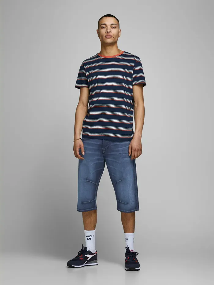 Denim Shorts JACK and JONES Mens DASH LONG 34 INDIGO KNIT DENIM SHORTS Blue Blue Denim On Sale