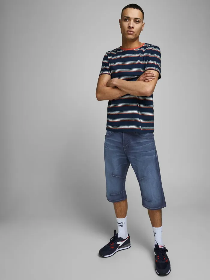 Denim Shorts JACK and JONES Mens DASH LONG 34 INDIGO KNIT DENIM SHORTS Blue Blue Denim On Sale