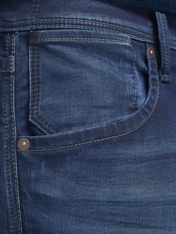 Denim Shorts JACK and JONES Mens DASH LONG 34 INDIGO KNIT DENIM SHORTS Blue Blue Denim On Sale