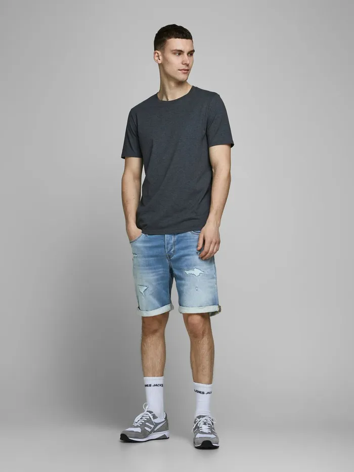 Denim Shorts JACK and JONES Mens RICK ICON GE 009 INDIGO KNIT DENIM SHORTS Blue Blue Denim Near Me