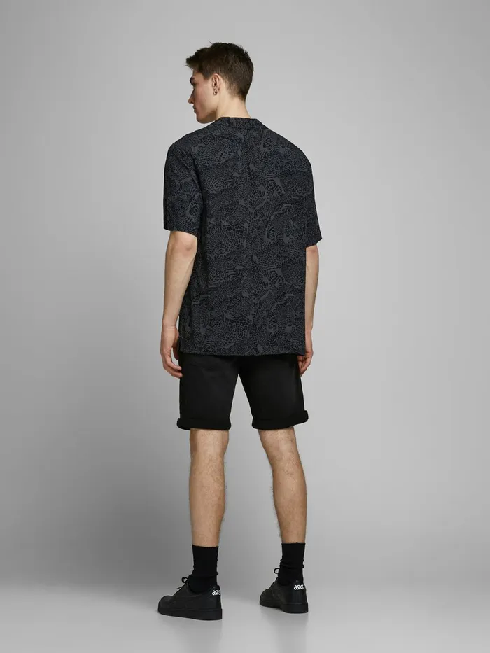 Denim Shorts JACK and JONES Mens RICK ICON GE 010 INDIGO KNIT DENIM SHORTS Black Black Denim Casaul