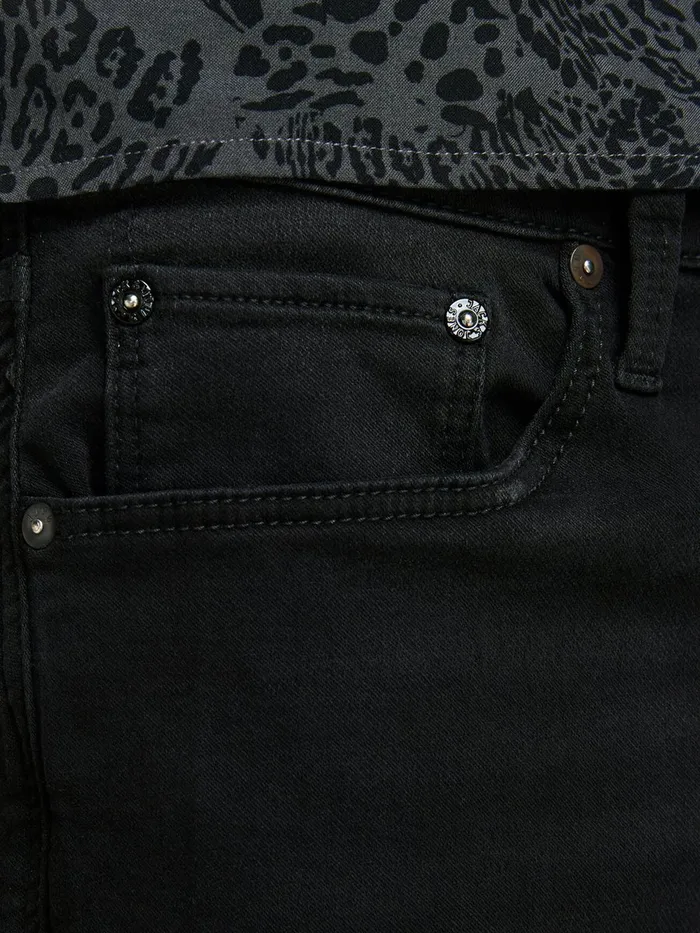 Denim Shorts JACK and JONES Mens RICK ICON GE 010 INDIGO KNIT DENIM SHORTS Black Black Denim Casaul
