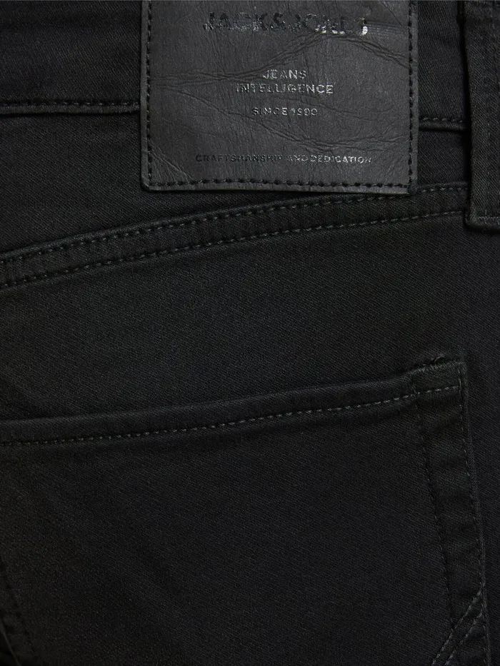 Denim Shorts JACK and JONES Mens RICK ICON GE 010 INDIGO KNIT DENIM SHORTS Black Black Denim Casaul
