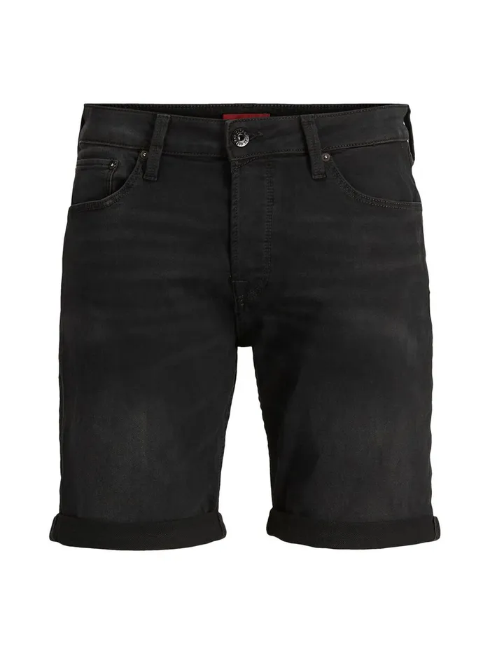 Denim Shorts JACK and JONES Mens RICK ICON GE 010 INDIGO KNIT DENIM SHORTS Black Black Denim Casaul