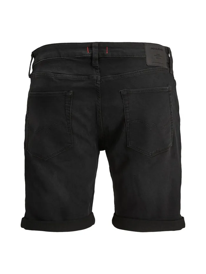 Denim Shorts JACK and JONES Mens RICK ICON GE 010 INDIGO KNIT DENIM SHORTS Black Black Denim Casaul
