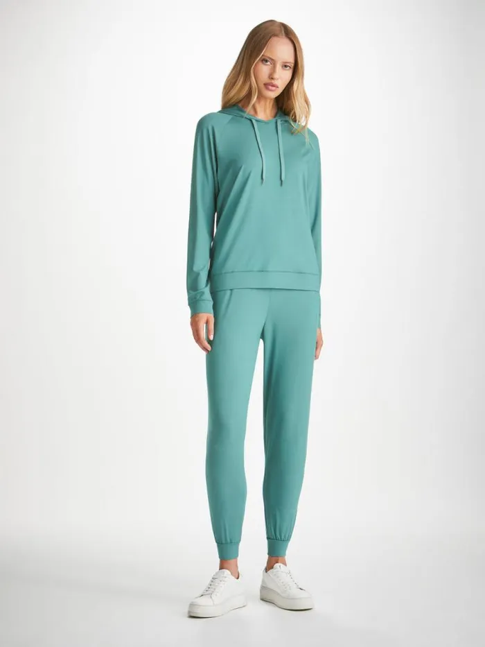 Derek Rose Casual Pants Women Track Pants Basel Micro Modal Stretch Teal