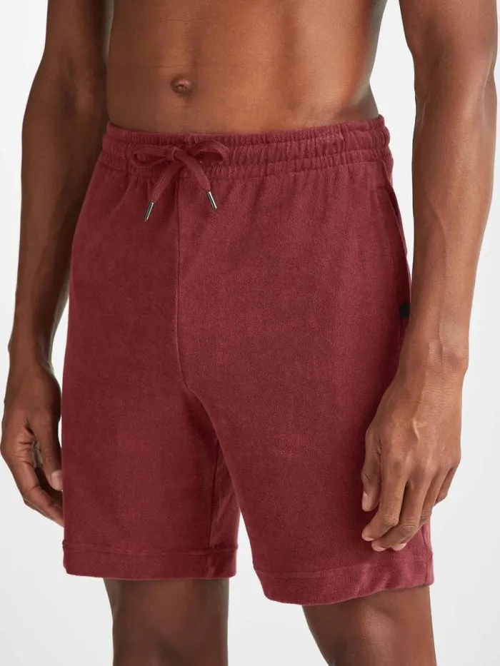 Derek Rose Casual Shorts Men Towelling Shorts Isaac Terry Cotton Burgundy