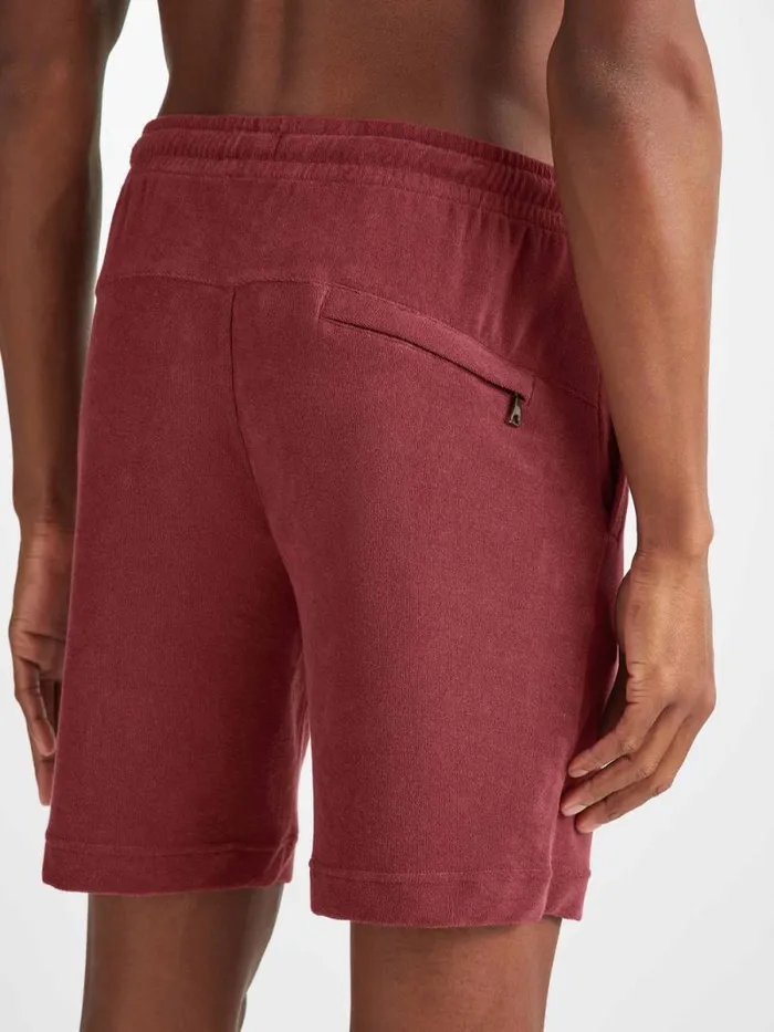 Derek Rose Casual Shorts Men Towelling Shorts Isaac Terry Cotton Burgundy
