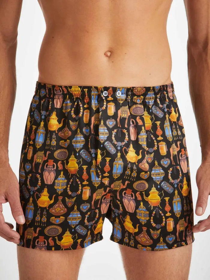 Derek Rose Classic Fit Boxer Shorts Men Classic Fit Boxers Brindisi 100 Silk Satin Black