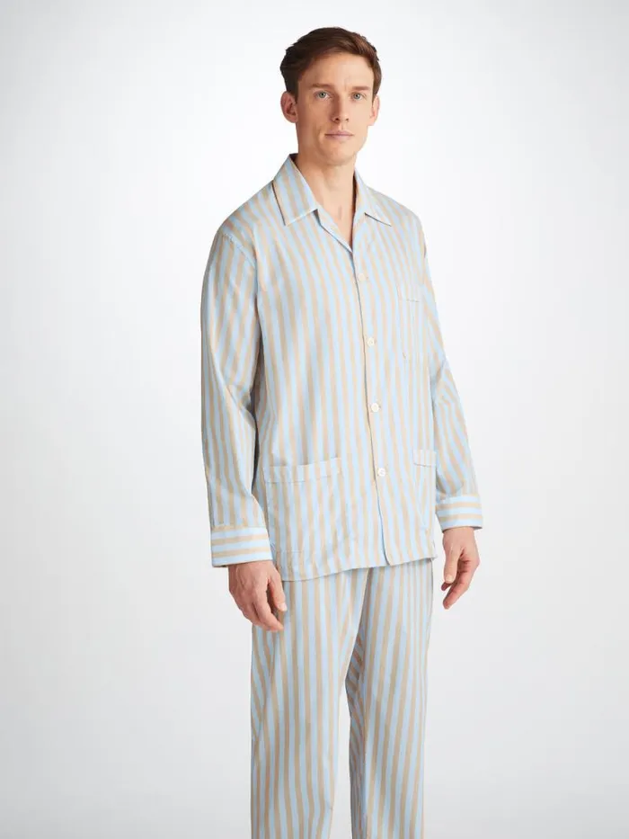 Derek Rose Classic Fit Pajamas Men Classic Fit Pajamas Amalfi 20 Cotton Batiste Blue