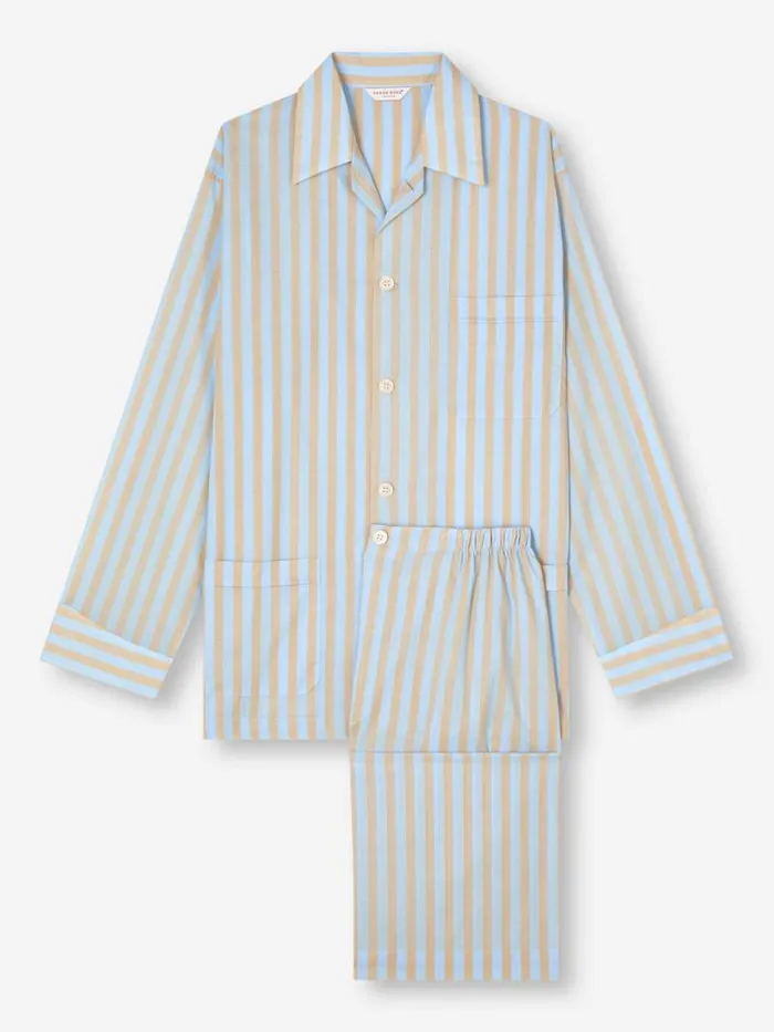 Derek Rose Classic Fit Pajamas Men Classic Fit Pajamas Amalfi 20 Cotton Batiste Blue