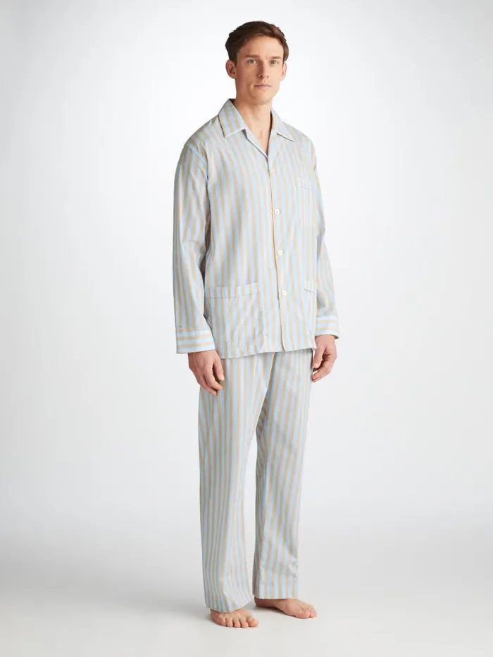 Derek Rose Classic Fit Pajamas Men Classic Fit Pajamas Amalfi 20 Cotton Batiste Blue