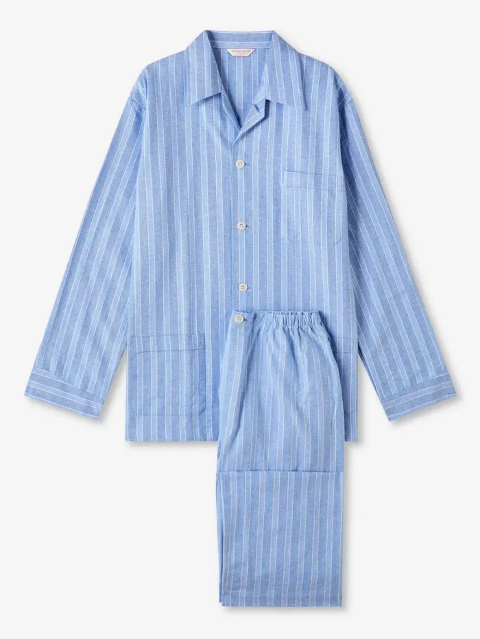 Derek Rose Classic Fit Pajamas Men Classic Fit Pajamas Arran 20 Brushed Cotton Blue